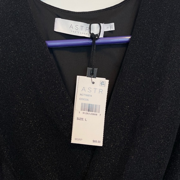 NWT astr the label sparkly black tank top v neck ruched bodysuit - Picture 3 of 10